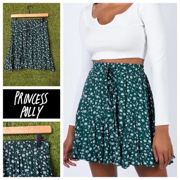 Princess Polly Floral Mini Skirt Delungra Green A-Line Ditsy Print Size 8 - Picture 1 of 7